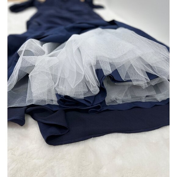 New LA FEMME Sparkle Lace Trumpet Gown Navy Size 4, Special Occasion MSRP $608 - Picture 6 of 12